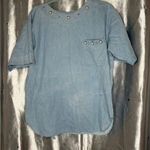 Chic Blue Grommet Detail Top